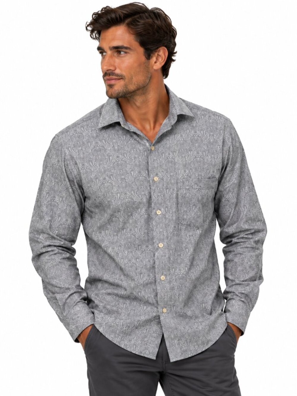 Joseph Abboud Non-Iron Gray Paisley Dress Shirt 100% Cotton Men's 16.5 34/35